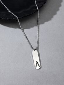 1 件简约不锈钢男士矩形 26 字母项链，送给男朋友的礼物 - 銀色 - 查看 5