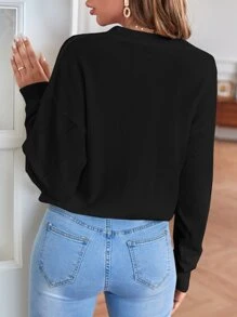 SHEIN Frenchy Nữ Cardigans Nút phía trước màu trơn Giải trí - màu đen - Xem 5