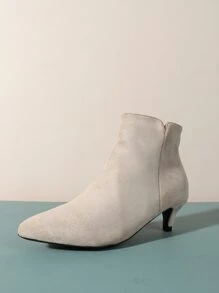 優雅素色淺褐色女士時尚靴子帶拉鍊,尖頭,高跟鞋和仿麂皮材料 - 米色 - 查看 3