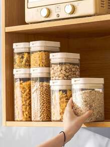 1 tarro de almacenamiento de alimentos sellado, contenedor de almacenamiento de alimentos de grano de cocina de alimentos secos a prueba de humedad - transparente - Ver 3