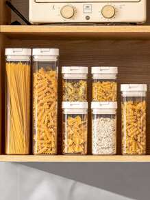 1 tarro de almacenamiento de alimentos sellado, contenedor de almacenamiento de alimentos de grano de cocina de alimentos secos a prueba de humedad - transparente - Ver 6