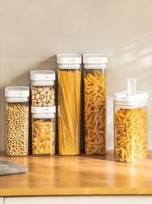 1 tarro de almacenamiento de alimentos sellado, contenedor de almacenamiento de alimentos de grano de cocina de alimentos secos a prueba de humedad - transparente - Ver 7