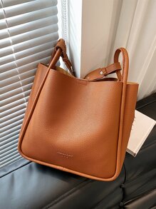 荔枝紋壓花單肩包帶內袋 - 亮橙色 - 查看 1