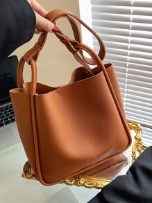 荔枝紋壓花單肩包帶內袋 - 亮橙色 - 查看 2