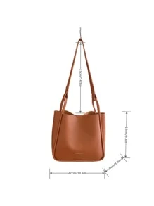 荔枝紋壓花單肩包帶內袋 - 亮橙色 - 查看 3