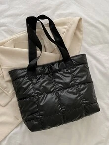 Quilted Detail Shoulder Tote Bag - Black - View 2