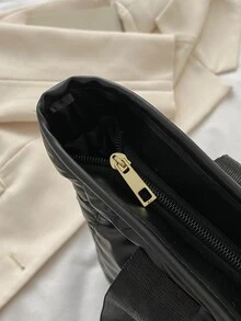 Quilted Detail Shoulder Tote Bag - Black - View 6
