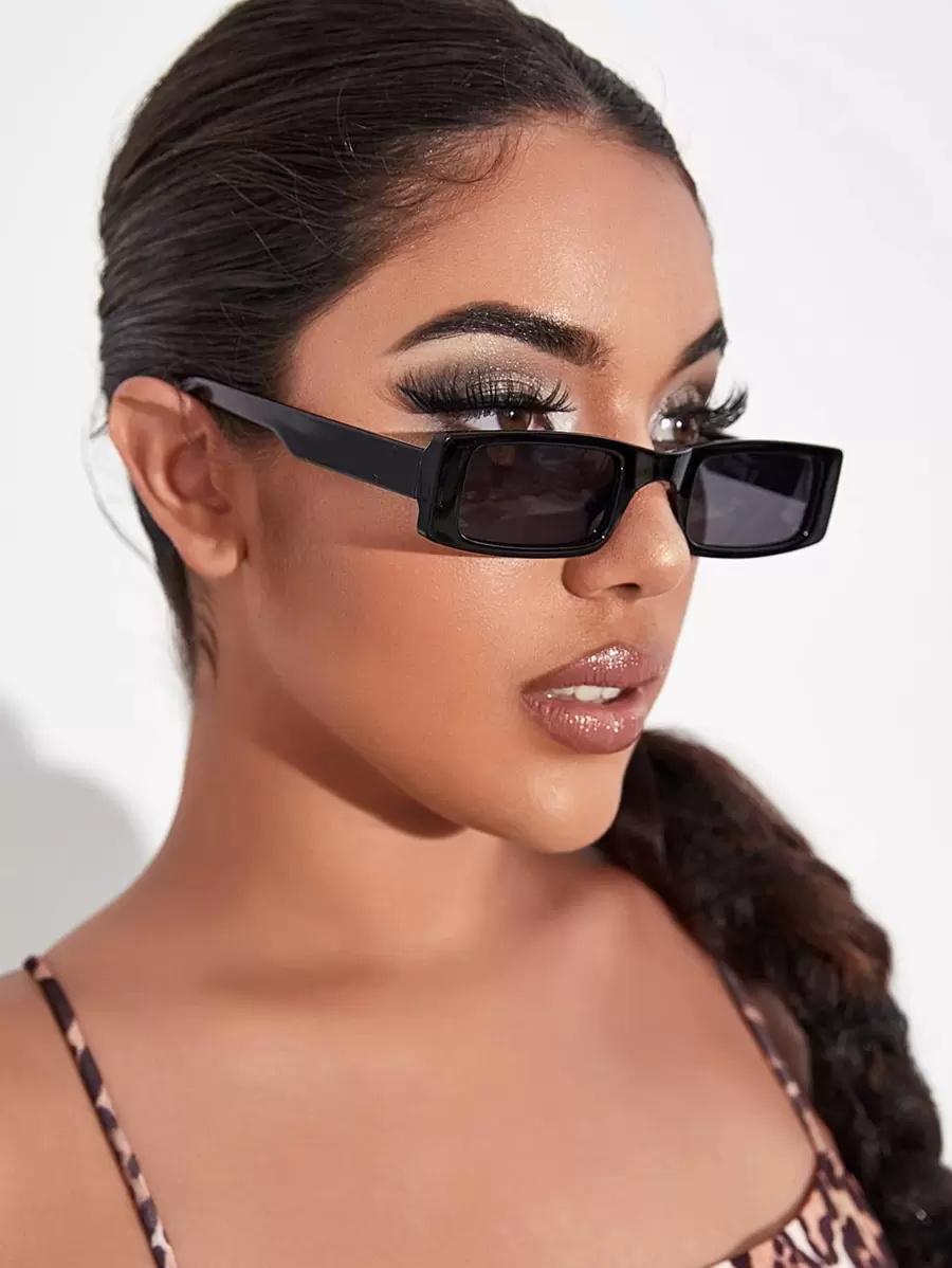 1pc Women's Plastic Rectangular Small Frame European Style Personalized Hip Hop Decorative Fashion Fashion Glasses Suitable For Daily, Holiday, Travel, Party Wear Beach Accessories For Women Glasses Shades For Summer Beach Vacation,Outdoor,Travel - Dark Grey - View 1