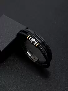 Những người đàn ông thời trang và phổ biến Vòng tay bện từ tính có chi tiết PU để làm quà tặng trang sức và cho một vẻ ngoài sành điệu - màu đen - Xem 1