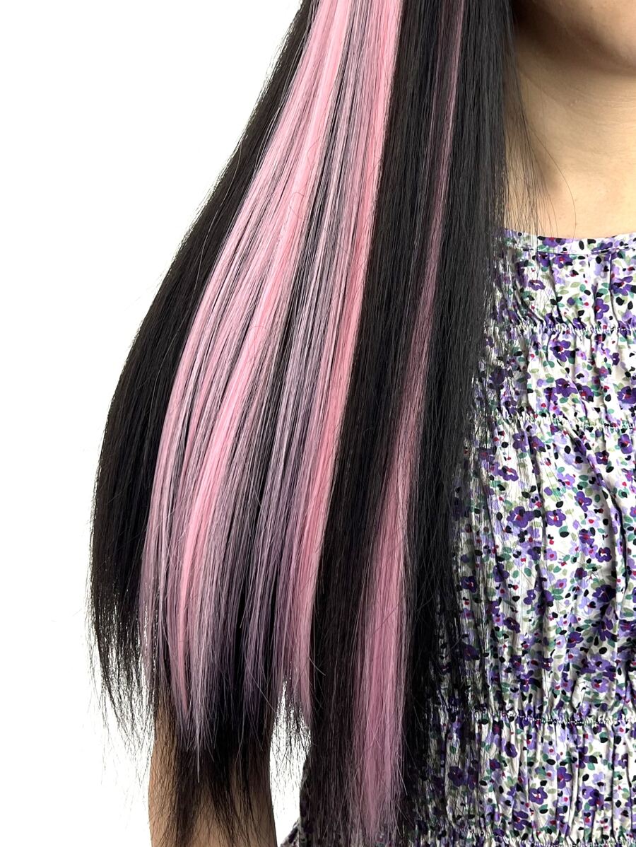 1pc Clip In Long Straight Synthetic Hair Extension - Pink - View 1