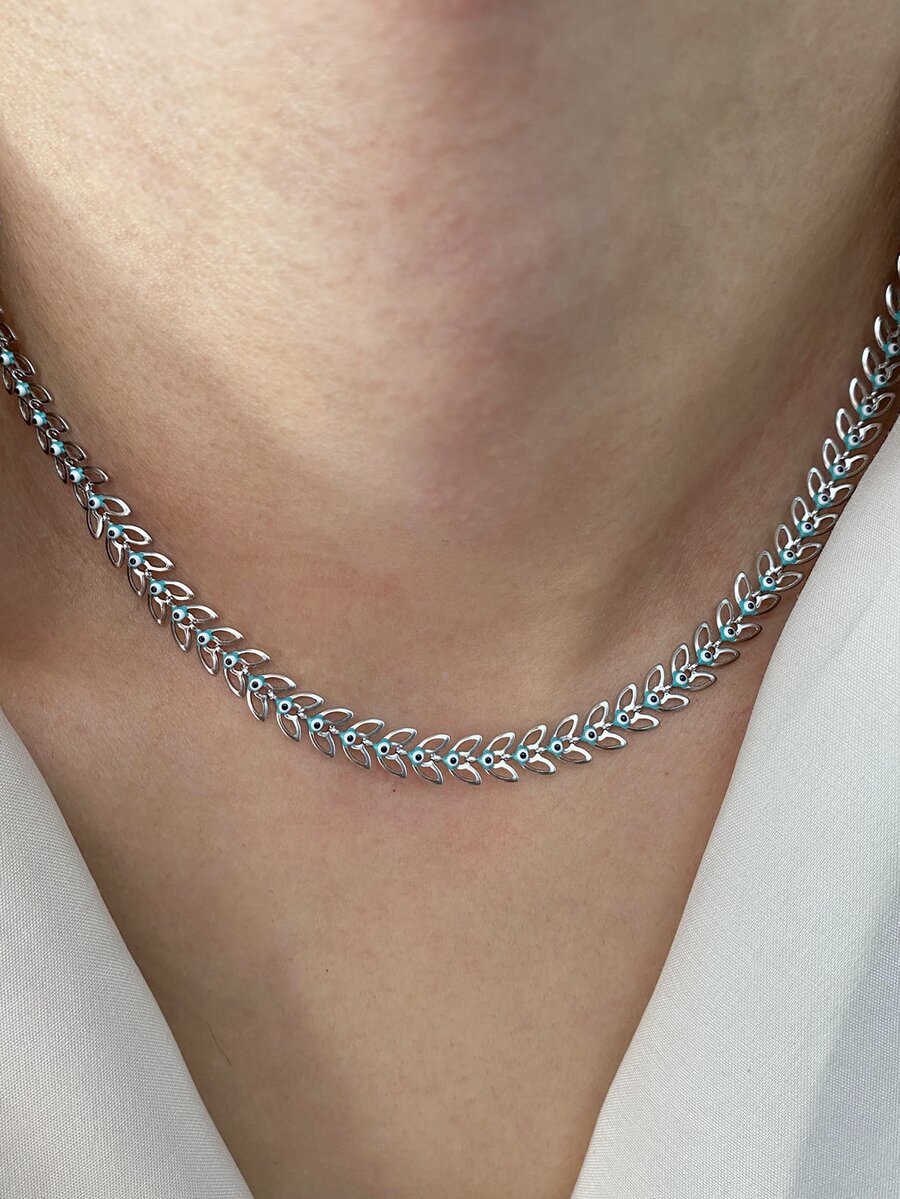 Collar de cadena decoración del mal de ojo - Plateado - Ver 1