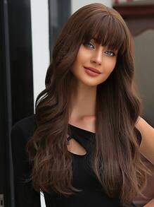 長款卷人造假髮帶劉海 - 棕色 - 查看 1