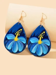 Flower Pattern Water Drop Earrings - Multicolor - View 2