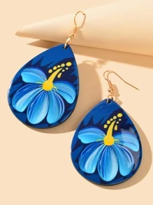 Flower Pattern Water Drop Earrings - Multicolor - View 4