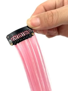 1pc Clip In Long Straight Synthetic Hair Extension - Pink - View 5