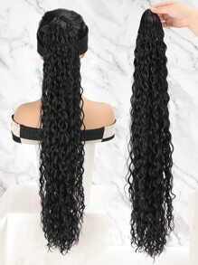Long Curly Synthetic Ponytail - Black - View 1