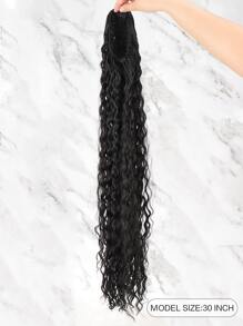 Long Curly Synthetic Ponytail - Black - View 2