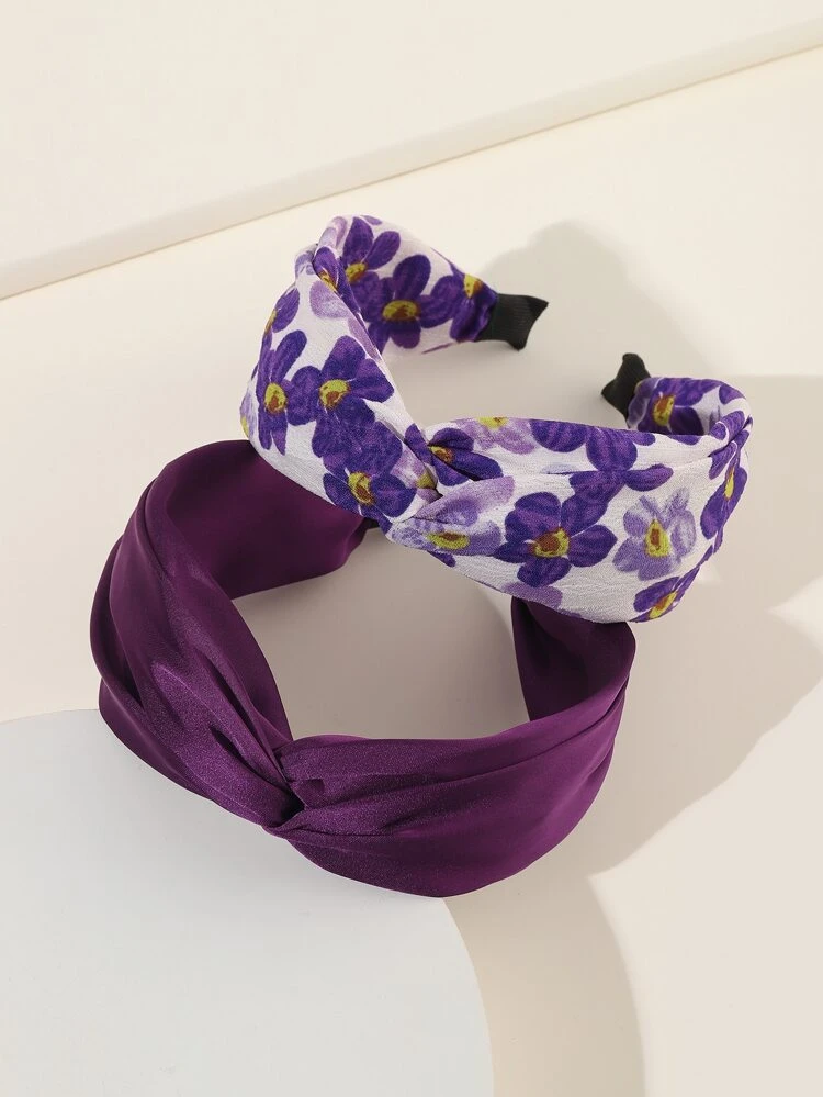 2pcs Fabric Floral Tie-Dye Headband, Cross Decor, Solid Color Hairband Hair Hoop Hair Accessories Head Accessories