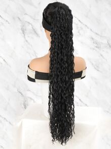 Long Curly Synthetic Ponytail - Black - View 4