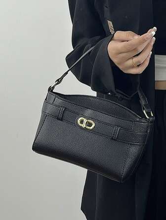 迷你荔枝紋壓花金屬裝飾方包