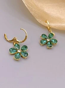Rhinestone Flower Decor Drop Earrings Valentines,Mom,Mother,Mother's Day,Gift - Dark Green - View 3