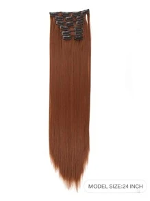 6pcs Clip In Long Straight Synthetic Hair Extension - Brown - View 2