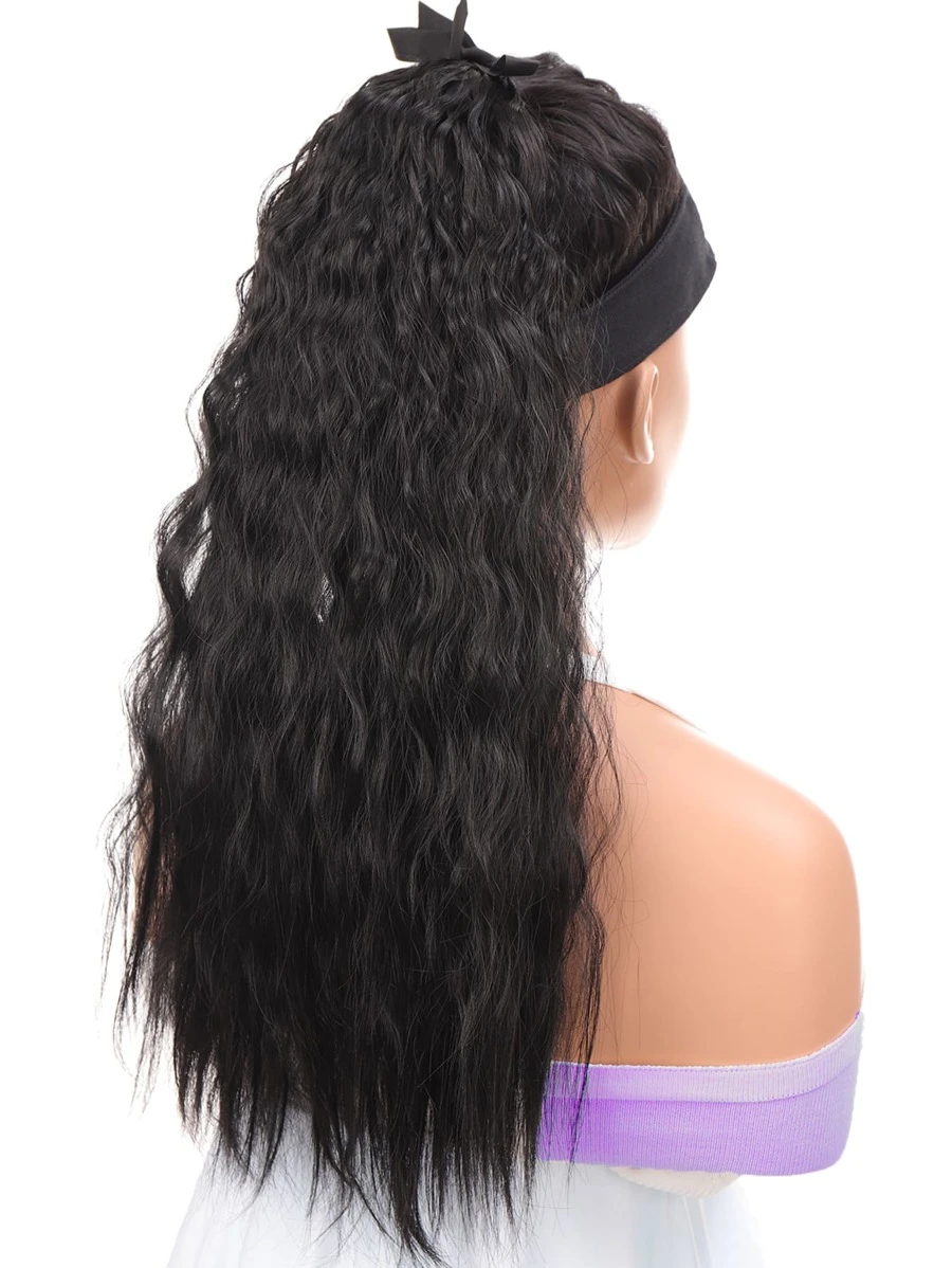 中等小波浪馬尾合成纖維接髮 - 黑色 - 查看 1