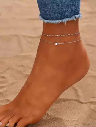 Rhinestone Decor Layered Anklet