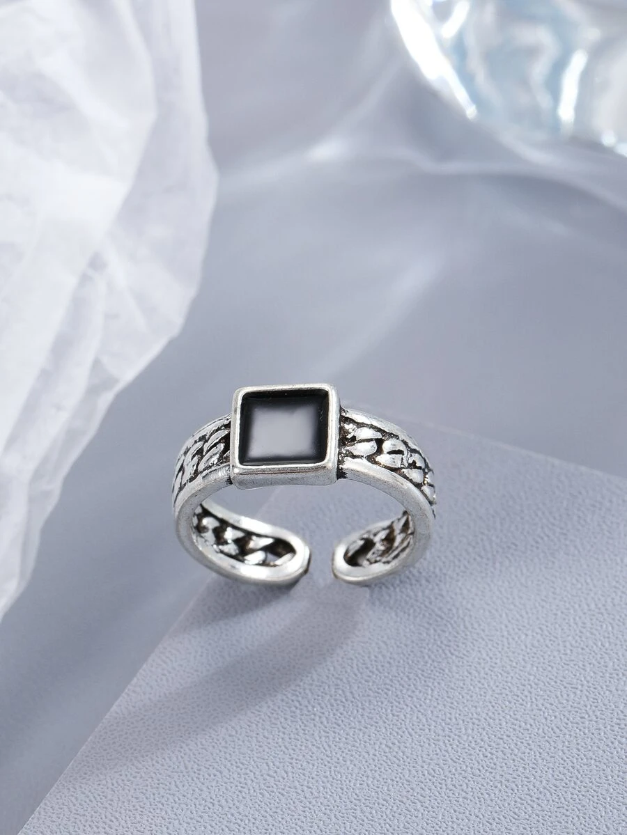 Hombres Anillo abierto con diseño de cuadro