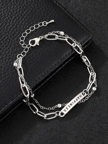 Men Letter Detail Rectangle Decor Bracelet - Silver - View 2