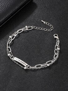 Men Letter Detail Rectangle Decor Bracelet - Silver - View 3