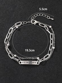 Men Letter Detail Rectangle Decor Bracelet - Silver - View 4