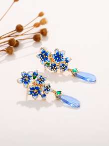 Thả hoa tai Trang trí Hoa Khối Zirconia - Màu xanh lam - Xem 2