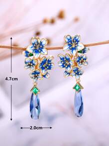 Thả hoa tai Trang trí Hoa Khối Zirconia - Màu xanh lam - Xem 4