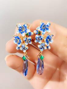 Thả hoa tai Trang trí Hoa Khối Zirconia - Màu xanh lam - Xem 5