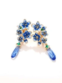 Thả hoa tai Trang trí Hoa Khối Zirconia - Màu xanh lam - Xem 6