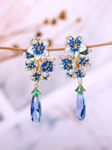 Thả hoa tai Trang trí Hoa Khối Zirconia - Màu xanh lam - Xem 7