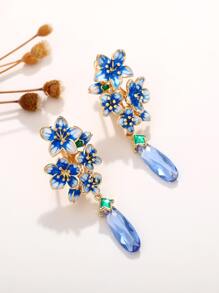 Thả hoa tai Trang trí Hoa Khối Zirconia - Màu xanh lam - Xem 8