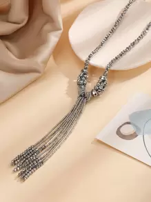 水鑽流蘇墜飾項鍊 - 銀色 - 查看 1