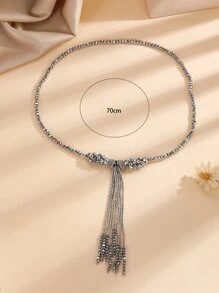水鑽流蘇墜飾項鍊 - 銀色 - 查看 3