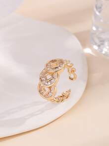 Cubic Zirconia Decor Cuff Ring - Yellow Gold - View 1