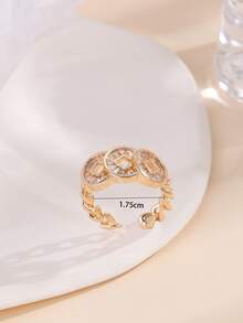 Cubic Zirconia Decor Cuff Ring - Yellow Gold - View 4