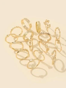 16入組星星和心圓環 - 金黃色 - 查看 1