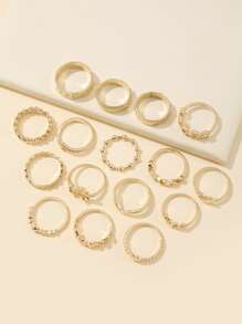 16入組星星和心圓環 - 金黃色 - 查看 2