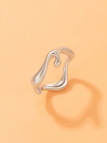 适合女性日常佩戴的不对称形状戒指 - 銀色 - 查看 1