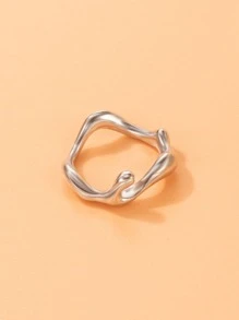 适合女性日常佩戴的不对称形状戒指 - 銀色 - 查看 3