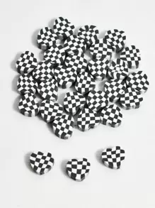 30入組/包10mm雙色格子黑色和白色心形聚合物粘土珠子適用於手環和項鏈製作 - 黑與白 - 查看 1