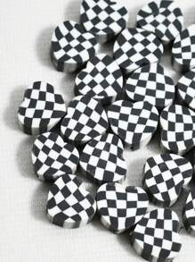 30入組/包10mm雙色格子黑色和白色心形聚合物粘土珠子適用於手環和項鏈製作 - 黑與白 - 查看 2