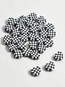 30入組/包10mm雙色格子黑色和白色心形聚合物粘土珠子適用於手環和項鏈製作 - 黑與白 - 查看 3
