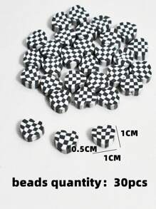30入組/包10mm雙色格子黑色和白色心形聚合物粘土珠子適用於手環和項鏈製作 - 黑與白 - 查看 4